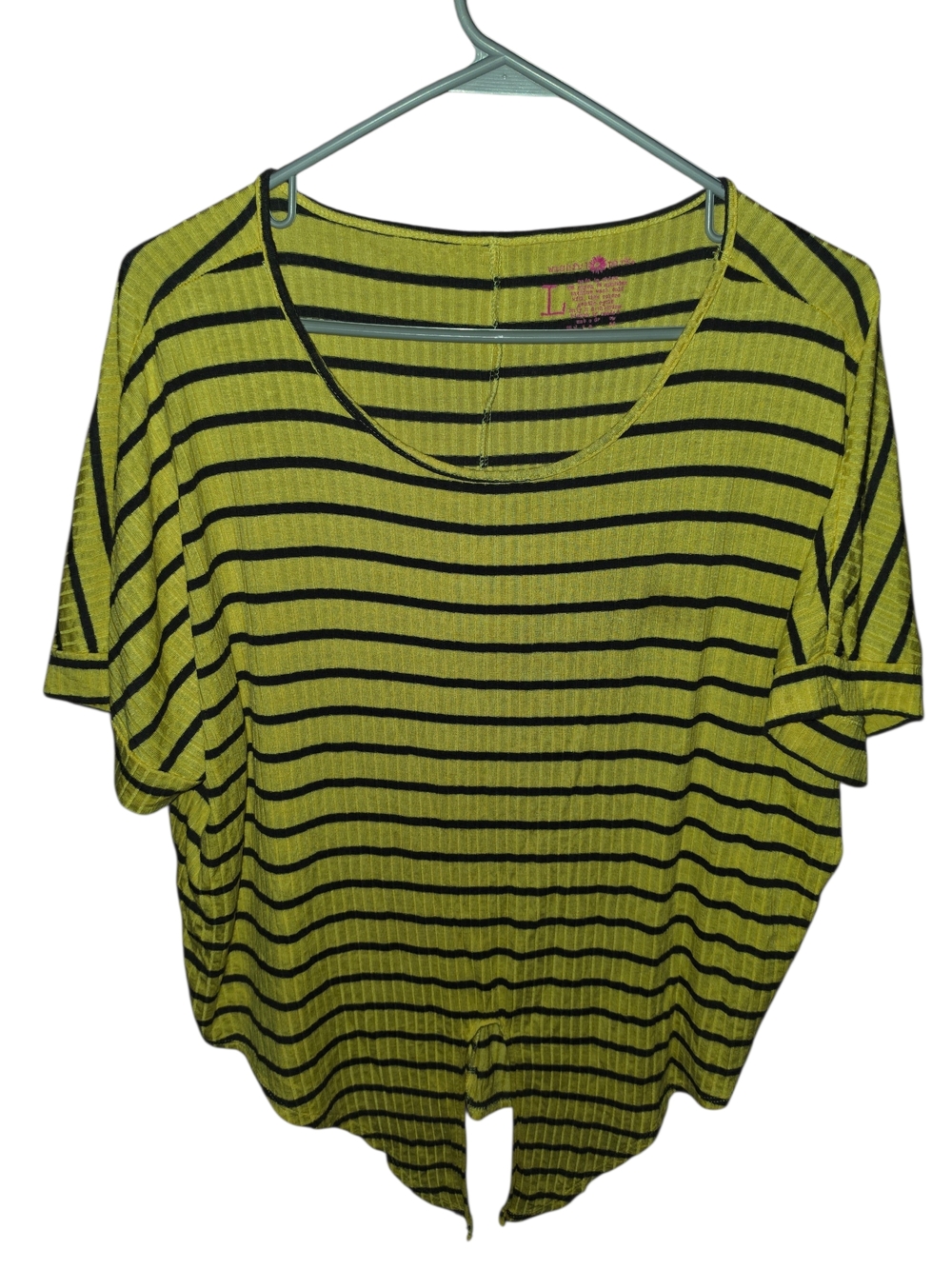 4/8/248. Wishful Park Womens Yellow and Black Striped Short Sleeve Top